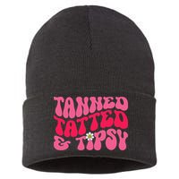 Tanned Tatted and Tipsy Groovy Retro Floral Vibes Summer Sustainable Knit Beanie