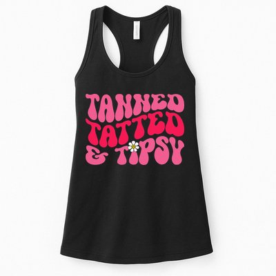 Tanned Tatted and Tipsy Groovy Retro Floral Vibes Summer Womens Tank Top