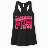 Tanned Tatted and Tipsy Groovy Retro Floral Vibes Summer Womens Tank Top