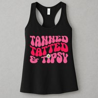 Tanned Tatted and Tipsy Groovy Retro Floral Vibes Summer Womens Tank Top