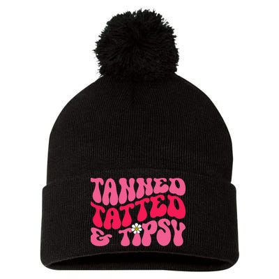 Tanned Tatted and Tipsy Groovy Retro Floral Vibes Summer Pom Pom 12in Knit Beanie