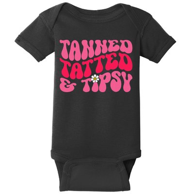 Tanned Tatted and Tipsy Groovy Retro Floral Vibes Summer Baby Bodysuit