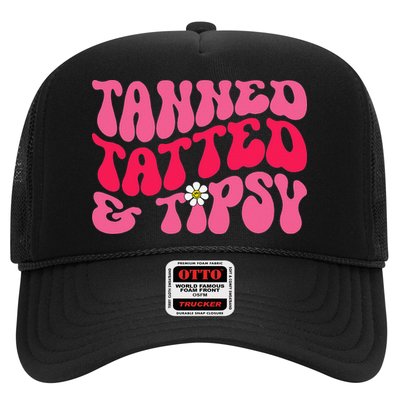 Tanned Tatted and Tipsy Groovy Retro Floral Vibes Summer Trucker Hat