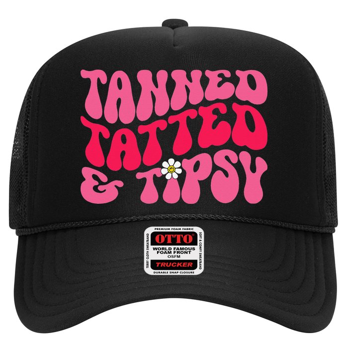 Tanned Tatted and Tipsy Groovy Retro Floral Vibes Summer Hat