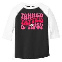 Tanned Tatted and Tipsy Groovy Retro Floral Vibes Summer Toddler Fine Jersey T-Shirt