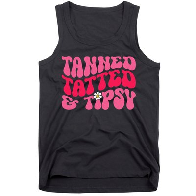 Tanned Tatted and Tipsy Groovy Retro Floral Vibes Summer Tank Top