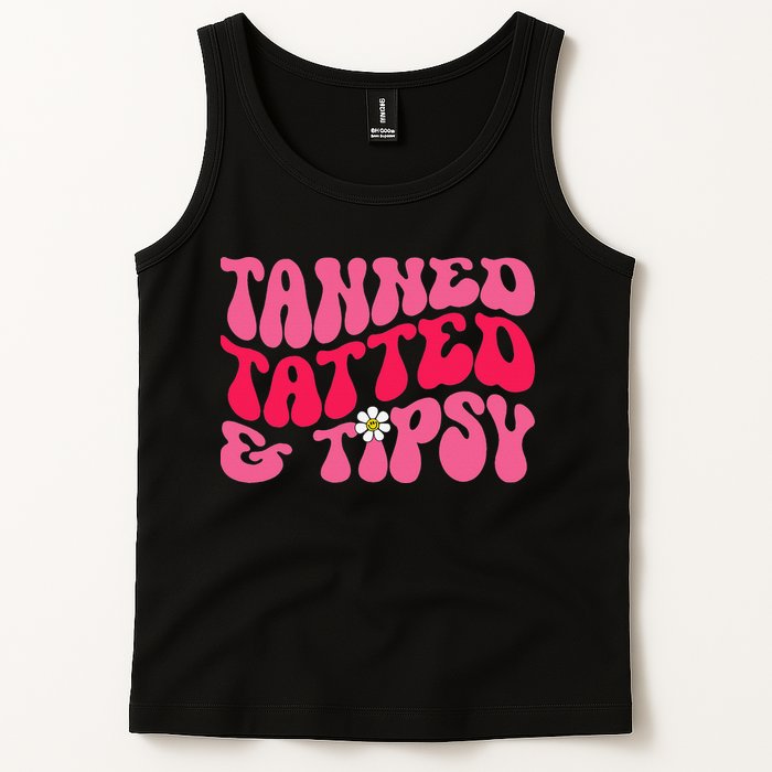 Tanned Tatted and Tipsy Groovy Retro Floral Vibes Summer Tank Top