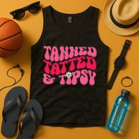Tanned Tatted and Tipsy Groovy Retro Floral Vibes Summer Tank Top