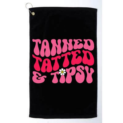 Tanned Tatted and Tipsy Groovy Retro Floral Vibes Summer Golf Towel