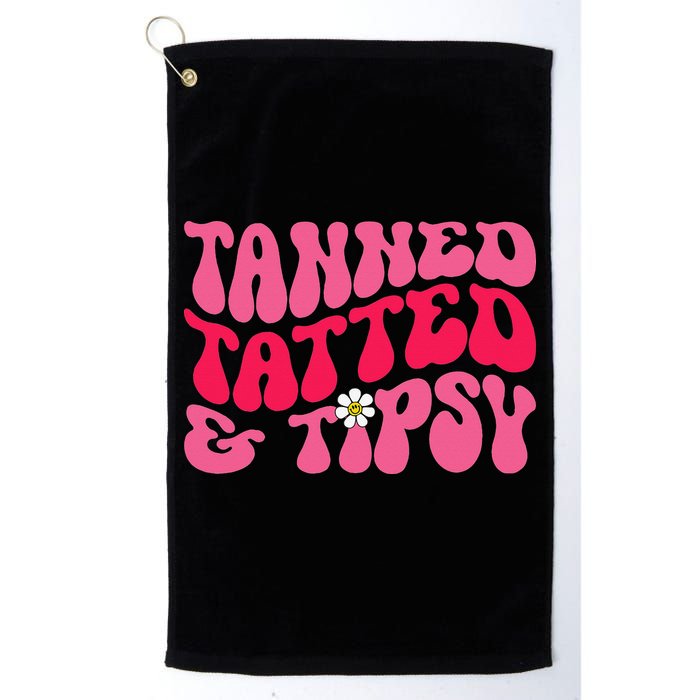 Tanned Tatted and Tipsy Groovy Retro Floral Vibes Summer Golf Towel