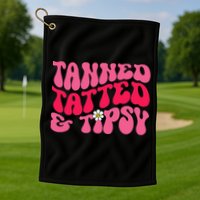 Tanned Tatted and Tipsy Groovy Retro Floral Vibes Summer Golf Towel