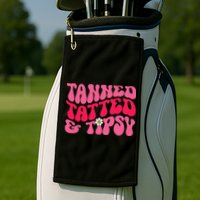 Tanned Tatted and Tipsy Groovy Retro Floral Vibes Summer Golf Towel