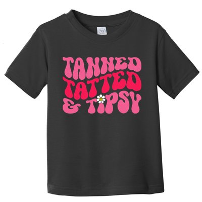Tanned Tatted and Tipsy Groovy Retro Floral Vibes Summer Toddler T-Shirt