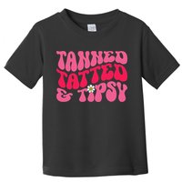 Tanned Tatted and Tipsy Groovy Retro Floral Vibes Summer Toddler T-Shirt