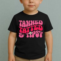 Tanned Tatted and Tipsy Groovy Retro Floral Vibes Summer Toddler T-Shirt