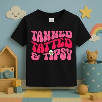 Tanned Tatted and Tipsy Groovy Retro Floral Vibes Summer Toddler T-Shirt
