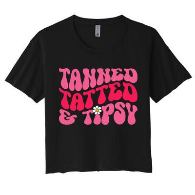 Tanned Tatted and Tipsy Groovy Retro Floral Vibes Summer Crop Top