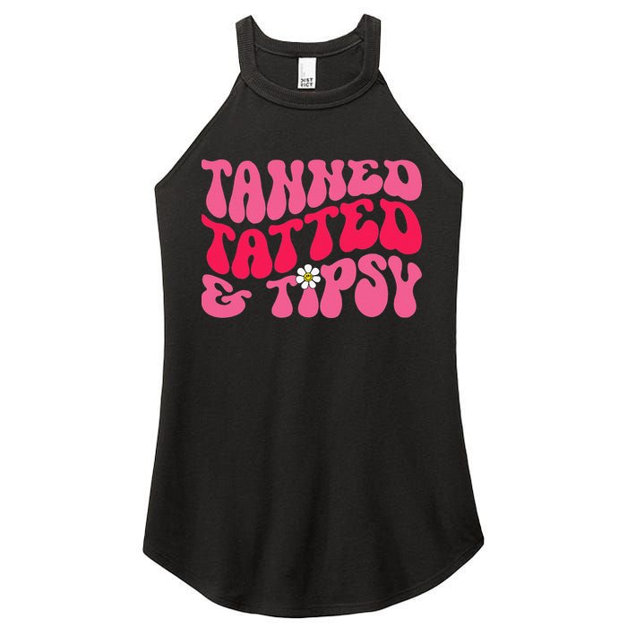 Tanned Tatted and Tipsy Groovy Retro Floral Vibes Summer Women's Perfect Tri Rocker Tank