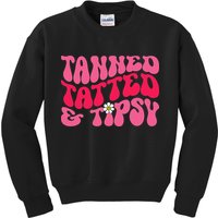 Tanned Tatted and Tipsy Groovy Retro Floral Vibes Summer Kids Sweatshirt