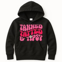 Tanned Tatted and Tipsy Groovy Retro Floral Vibes Summer Kids Hoodie