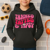 Tanned Tatted and Tipsy Groovy Retro Floral Vibes Summer Kids Hoodie