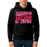 Tanned Tatted and Tipsy Groovy Retro Floral Vibes Summer Kids Hoodie