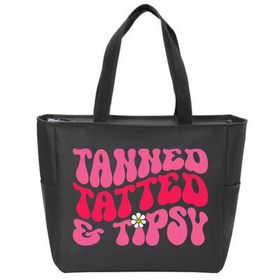 Tanned Tatted and Tipsy Groovy Retro Floral Vibes Summer Zip Tote Bag