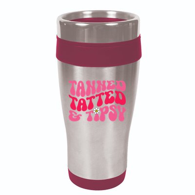 Tanned Tatted and Tipsy Groovy Retro Floral Vibes Summer 16oz Travel Tumbler