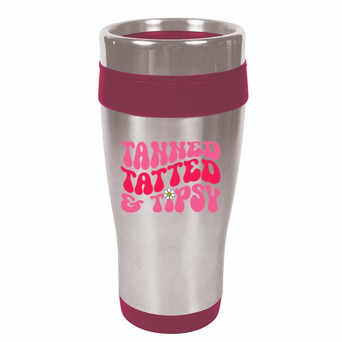 Tanned Tatted and Tipsy Groovy Retro Floral Vibes Summer 16oz Travel Tumbler