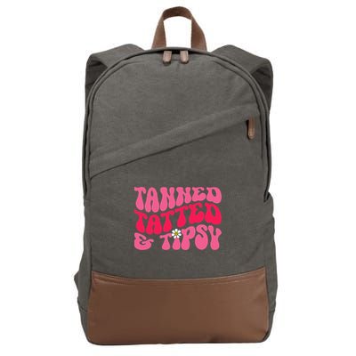 Tanned Tatted and Tipsy Groovy Retro Floral Vibes Summer Cotton Canvas Backpack