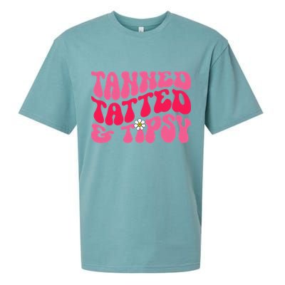 Tanned Tatted and Tipsy Groovy Retro Floral Vibes Summer Sueded Cloud Jersey T-Shirt