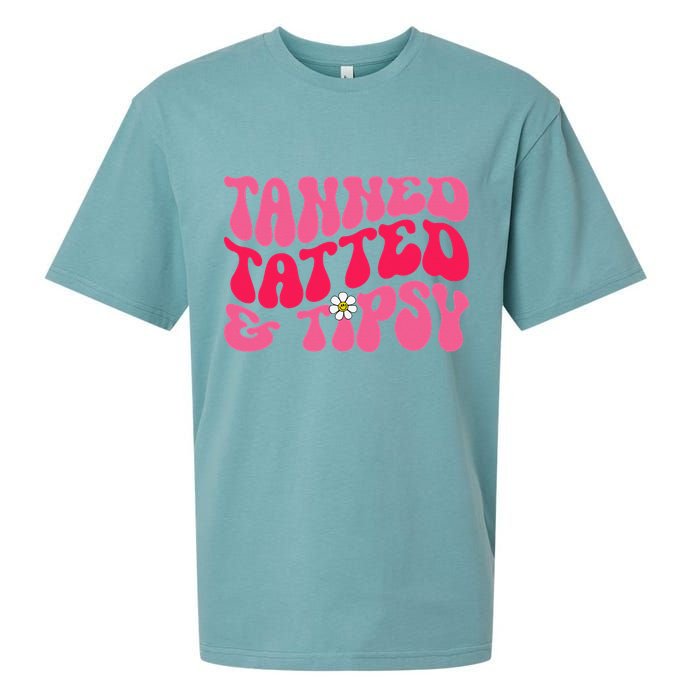 Tanned Tatted and Tipsy Groovy Retro Floral Vibes Summer Sueded Cloud Jersey T-Shirt
