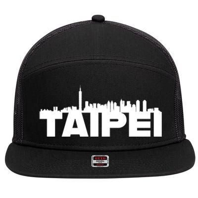 Taipei Taiwan Asia City Skyline Silhouette Outline Sketch Cute Gift 7 Panel Mesh Trucker Snapback Hat