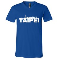 Taipei Taiwan Asia City Skyline Silhouette Outline Sketch Cute Gift V-Neck T-Shirt