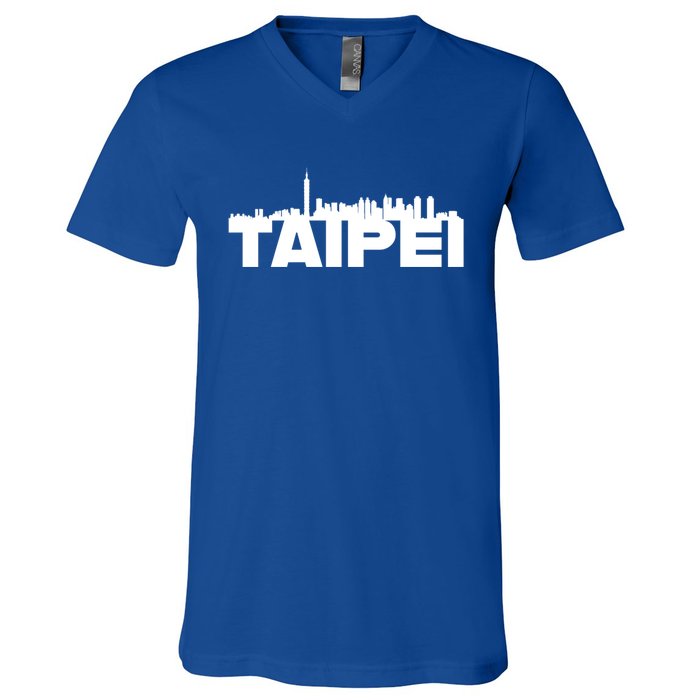 Taipei Taiwan Asia City Skyline Silhouette Outline Sketch Cute Gift V-Neck T-Shirt