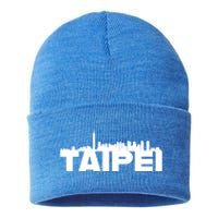 Taipei Taiwan Asia City Skyline Silhouette Outline Sketch Cute Gift Sustainable Knit Beanie