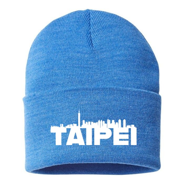 Taipei Taiwan Asia City Skyline Silhouette Outline Sketch Cute Gift Sustainable Knit Beanie