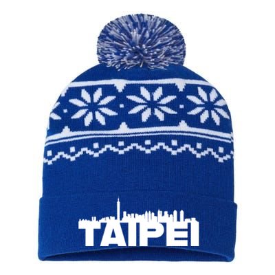 Taipei Taiwan Asia City Skyline Silhouette Outline Sketch Cute Gift USA-Made Snowflake Beanie