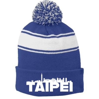 Taipei Taiwan Asia City Skyline Silhouette Outline Sketch Cute Gift Stripe Pom Pom Beanie