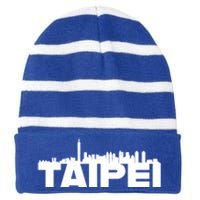 Taipei Taiwan Asia City Skyline Silhouette Outline Sketch Cute Gift Striped Beanie with Solid Band