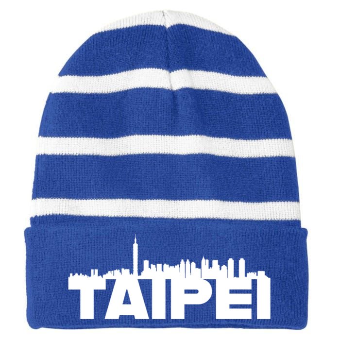 Taipei Taiwan Asia City Skyline Silhouette Outline Sketch Cute Gift Striped Beanie with Solid Band