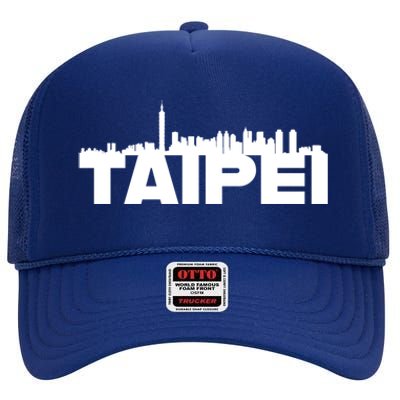 Taipei Taiwan Asia City Skyline Silhouette Outline Sketch Cute Gift High Crown Mesh Back Trucker Hat