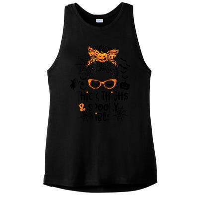 Thick Thighs And Spooky Vibes Messy Bun Girl Funny Halloween Ladies PosiCharge Tri-Blend Wicking Tank