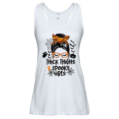 Thick Thighs And Spooky Vibes Messy Bun Girl Funny Halloween Ladies Essential Flowy Tank