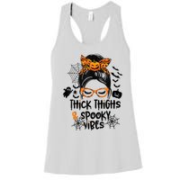 Thick Thighs And Spooky Vibes Messy Bun Girl Funny Halloween Women's Racerback Tank