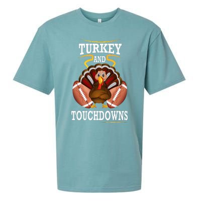 Thanksgiving Turkey And Touchdowns Football Kids Sueded Cloud Jersey T-Shirt