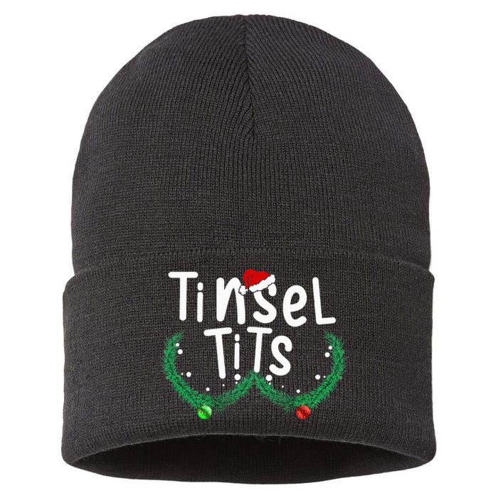 Tinsel Tits And Jingle Balls Funny Christmas Couple Sustainable Knit Beanie