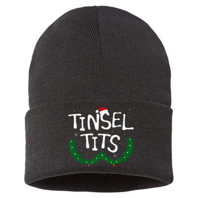 Tinsel Tits And Jingle Balls Funny Christmas Couple Sustainable Knit Beanie