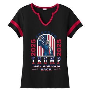 Trump Take America Back 2024  Freedom And Safety Ladies Halftime Notch Neck Tee