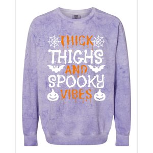 Thick Thighs And Spooky Vibes Halloween Illustration Gift Colorblast Crewneck Sweatshirt